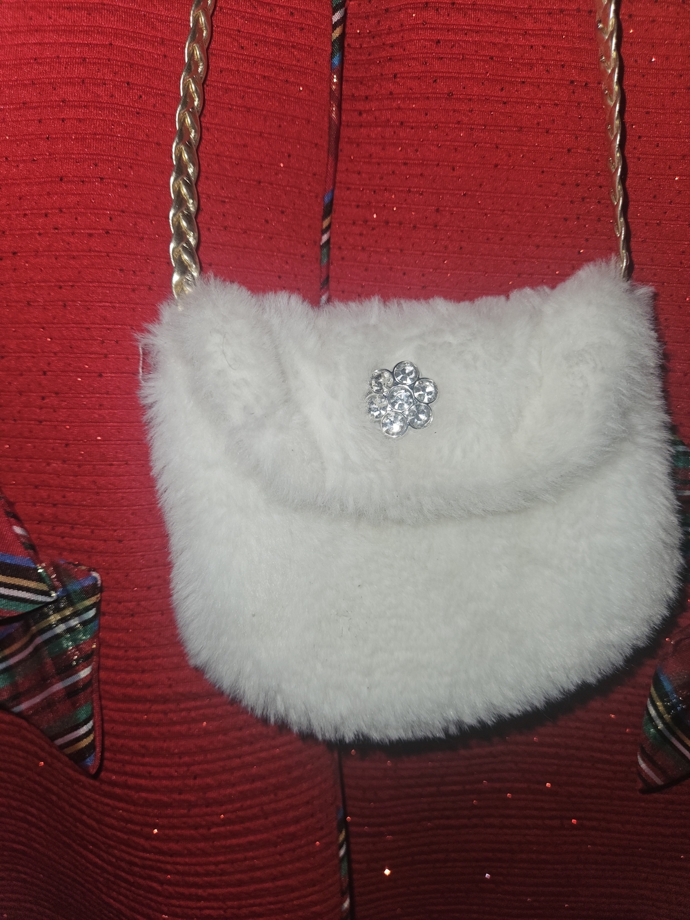 Girls' Festive Red Dress Coat with Faux-Fur Collar and Handbag - Picture 4 of 8